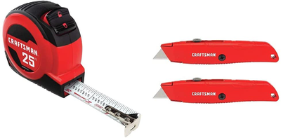 CRAFTSMAN Tape Measure, Self-Lock, 25-Foot with Utility Knives, Retractable Blade, 2-Pack (CMHT37225S & CMHT10382)
