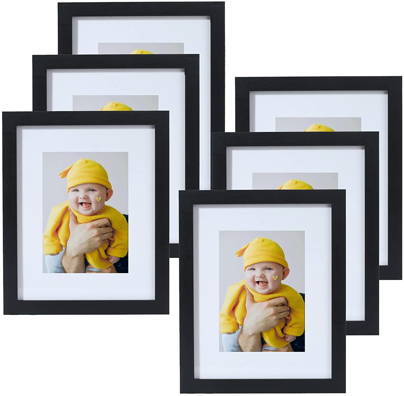 Yamiyo 8x10 Picture Frame with HD Glass,Display Pictures 5x7 with Mat or 8x10 Without Mat,Multi Photo Frames Bulk for Wall or Tabletop Display,Set of 6,Distressed White