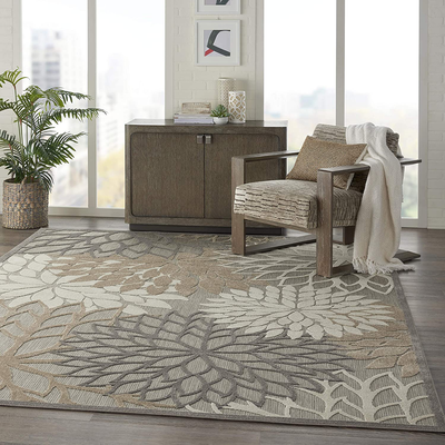 Nourison Aloha Indoor/Outdoor Floral Natural 2'3" x 12' Area Rug, (12' Runner)