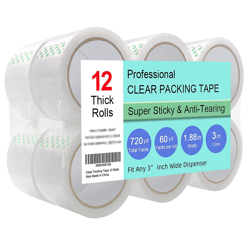 12 Pack Heavy Duty Clear Packing Tape - 1.88 Inch x 60 yd Per Roll, Total 720 Yard