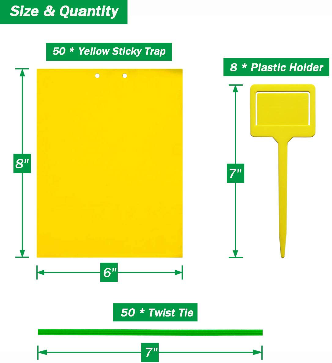 50 Sheets Yellow Sticky Traps, Fruit Fly Traps, for Indoor and Outdoor, Include Twist Ties and Plastic Holders