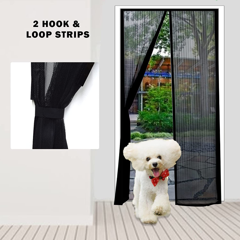 Magnetic Screen Door, Mesh Curtain with Frame Hook & Loop, Hands-Free, Pet and Kid Friendly 38 x 82 Inches
