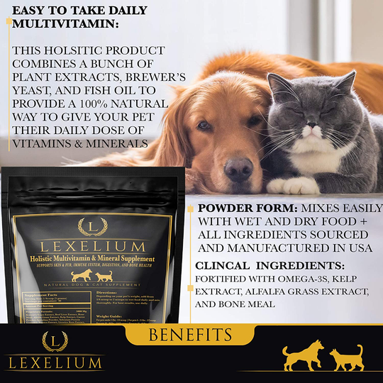 Holistic Multivitamin Supplement for Dogs and Cats | Complete 12-in-1 Plant-Based Vitamins & Minerals for Skin, Coat, Digestion, Bones, and Immunity | Omega-3 Fish Oil, Vitamin Mineral Complex | 200G