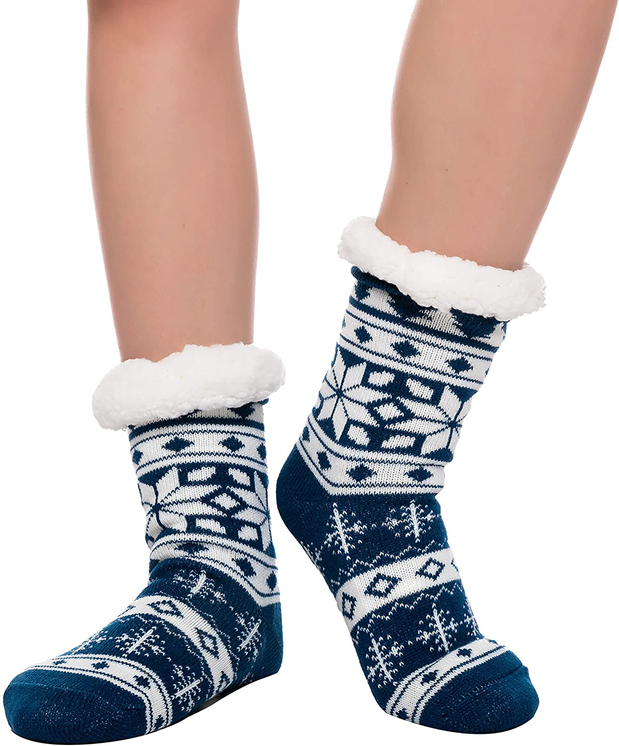 2 Pack Christmas Fuzzy Ripple Slipper Socks Red and Blue