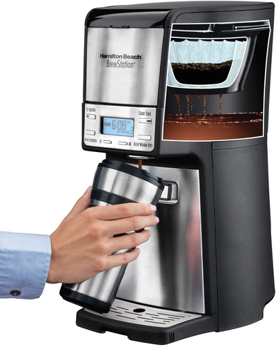 Hamilton Beach (47950) Coffee Maker with 12 Cup Capacity & Internal Storage Coffee Pot, Brewstation, Black/Stainless Steel