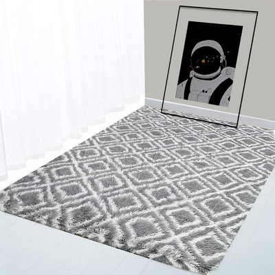 BOYASEN Ultra Soft Indoor Modern Area Rugs Fluffy Living Room Carpets for Children Bedroom Home Decor Nursery Rug (5 x 7 ft, Grey White Square)