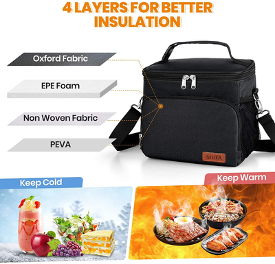 NIUTA Insulated Lunch Bag for Men/Womens, Lunch Box, Upgraded version Double Deck Reusable Lunch Pail (gray)
