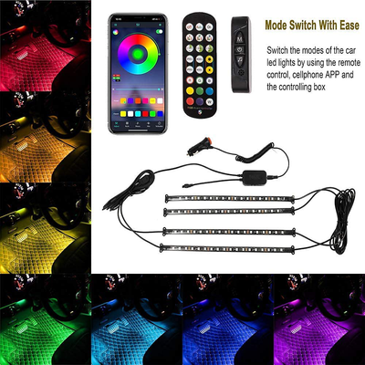 [2 Packs] FOVAL Led Car Light Interior, 4pcs 72(18x4) Led Strips Lights for Car by APP Control, DIY Colors Music Microphone Control Under Dash Atmosphere RGB Light with Car Charger, DC 12V
