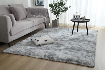 Soft Warm Indoor Fluffy 6x9 Area Rugs for Kids Play, Luxury Shag Rug Faux Fur Non-Slip Floor Carpet for Bedroom Living Room Kitchen Nursery Pure Grey