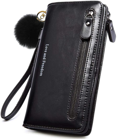 Wallet-NEWANIMA Women Multi-card Two Fold Long Zipper Clutch Purse (Style8-Black)