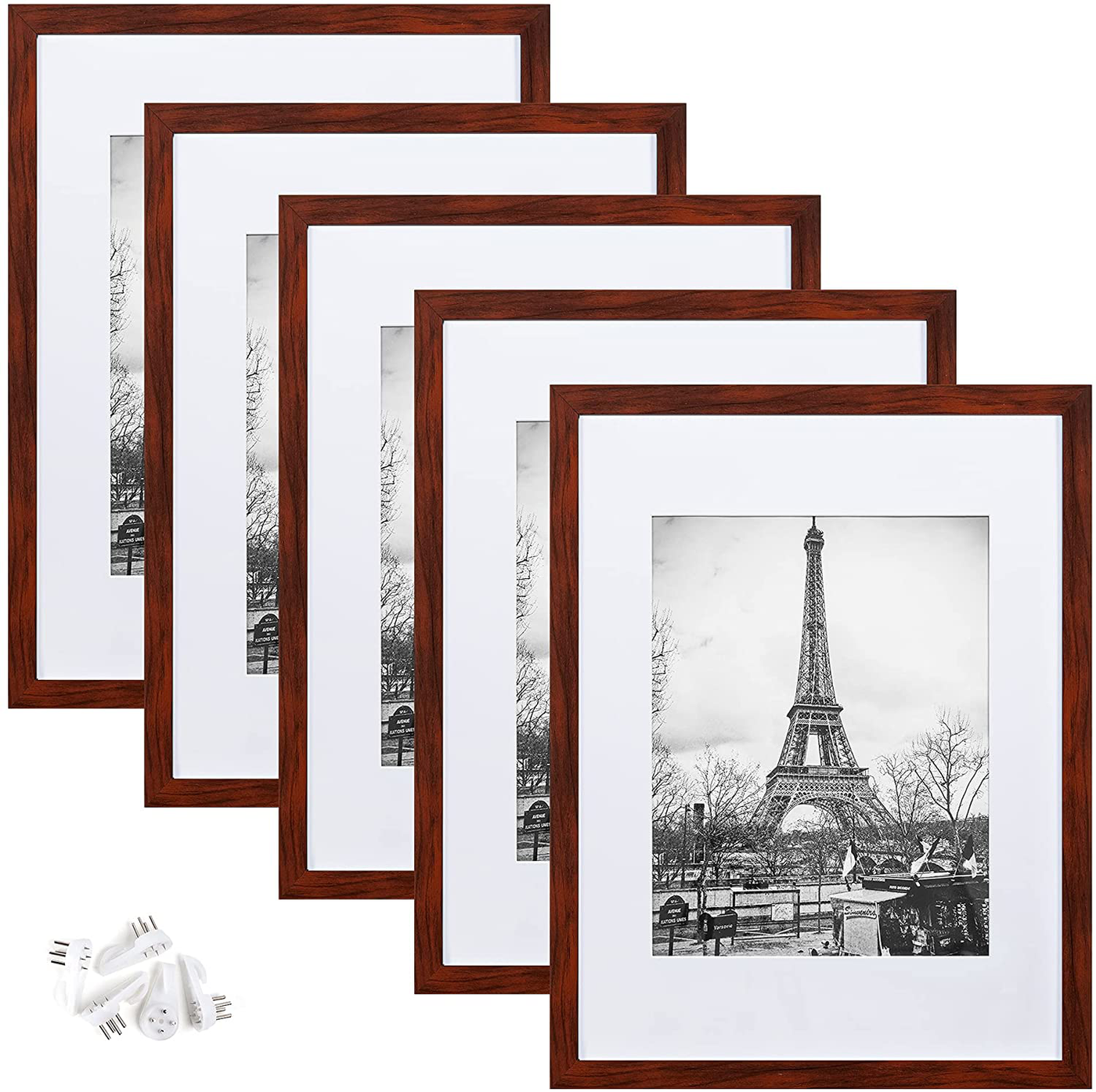 upsimples 12x16 Picture Frame Set of 5,Display Pictures 8.5x11 with Mat or 12x16 Without Mat,Wall Gallery Photo Frames,Mahogany