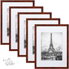 upsimples 12x16 Picture Frame Set of 5,Display Pictures 8.5x11 with Mat or 12x16 Without Mat,Wall Gallery Photo Frames,Mahogany