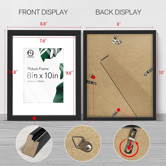 HappyHapi 8x10 Inch Picture Frames, Set of 6 Wooden Picture Frames, Tabletop or Wall Display Decoration for Photos, Paintings, Landscapes, Posters, Artwork (Black)