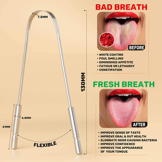 Tongue Scraper with Travel Case - 2 Pack, Fights Bad Breath, Medical Grade 100% Stainless Steel, Great for Oral Care, Tongue Cleaner for Adults and Kids, Easy to Use with Non-Synthetic Handle