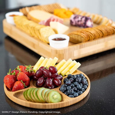 SMIRLY Bamboo Cheese Board and Knife Set: Large Charcuterie Board Set - Wine Meat Cheese Platter - Unique Housewarming Gift for Women, Wedding & Anniversary Gift for Couple, Bridal Shower Gift for Her