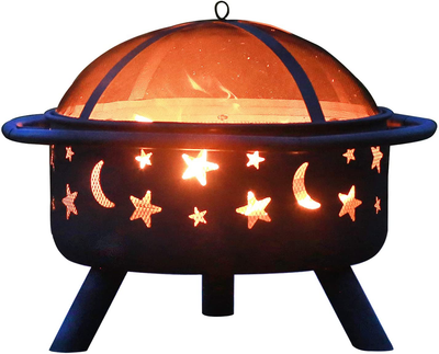 Outdoor Fire Pit - 30 Inch Bonfire Wood Burning Patio & Backyard Firepit for Outside with Spark Screen, Poker，Pattern with Flames and Snowflakes…