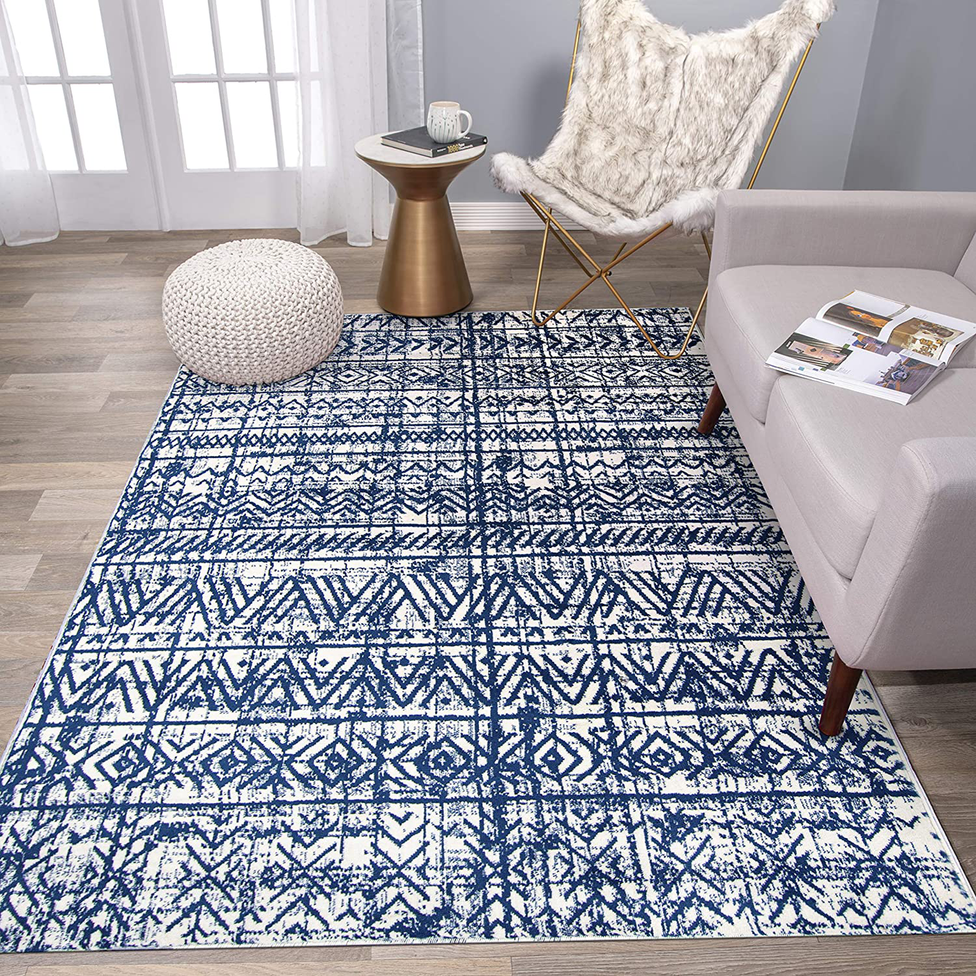 Rugshop Geometric Bohemian Design Area Rug 3'3" x 5' Navy