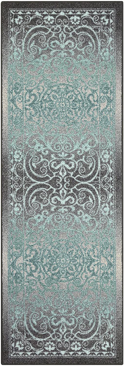 Pelham Vintage Runner Rug Non Slip Washable Hallway Entry Carpet [Made in USA], 2 x 6, Grey/Blue