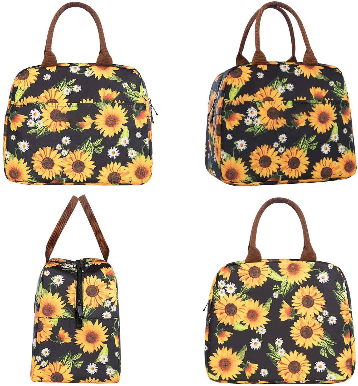 Lunch Bags for Women Insulated Lunch Box Cooler Tote Bag with Front Pocket Reusable Lunch Bag for Men Adults Girls Work Hiking Picnic - Sunflower