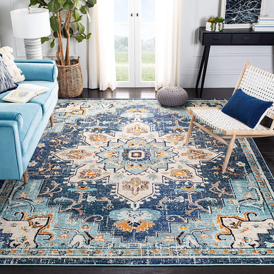 Safavieh Madison Collection MAD473M Boho Chic Medallion Distressed Non-Shedding Living Room Bedroom Accent Area Rug, 4' x 6', Blue / Light Blue