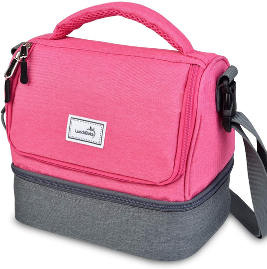 LunchBots Duplex Insulated Lunch Bag - Dual Section Design Fits LunchBots Uno, Duo, Trio, Quad, Rounds, Bento Cinco Perfectly - Roomy Thermal Lunch Bag for Kids and Adults - Pink