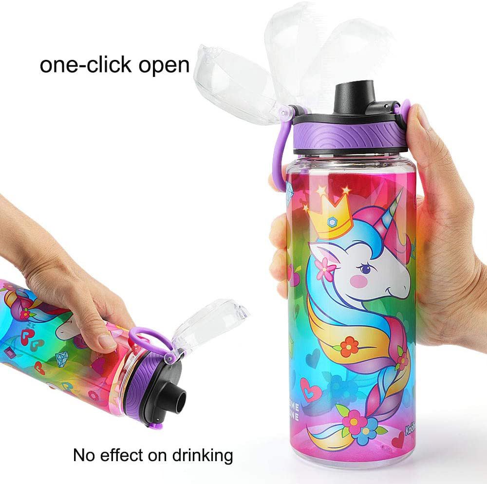 Cute Water Bottle for School Kids Girls, BPA FREE Tritan & Leak Proof & Easy Clean & Carry Handle, 23oz/ 680ml - Unicorn