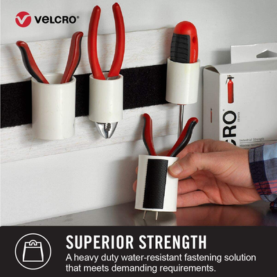 VELCRO Brand - Industrial Strength | Indoor & Outdoor Use | Superior Holding Power on Smooth Surfaces | Size 10ft x 2in | Tape, White - Pack of 1