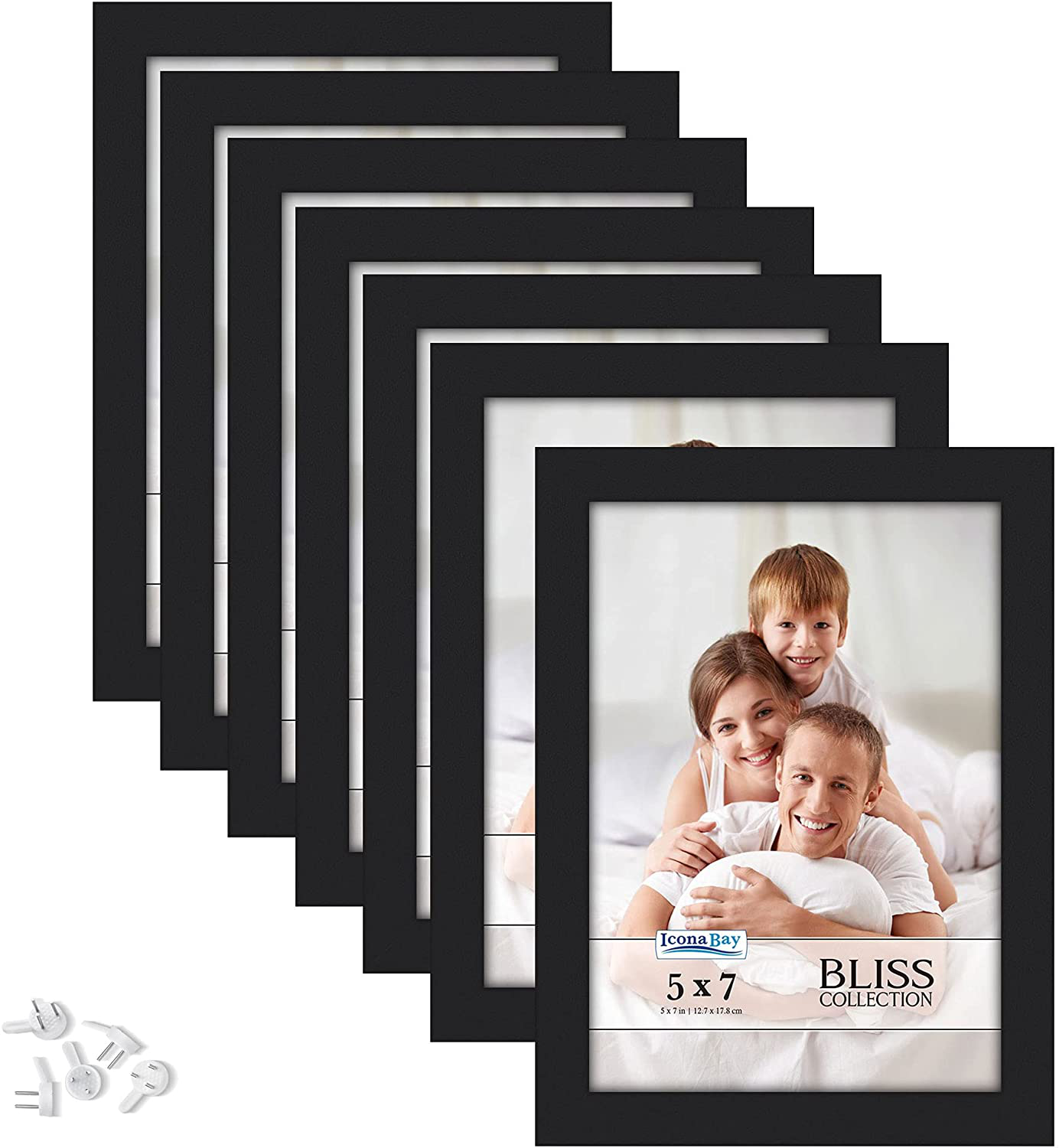 Icona Bay 5x7 Picture Frames (Black, 12 Pack), Modern Style Wood Composite Frames Table Top or Wall Mount, Bliss Collection