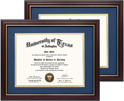 GraduationMall 8.5x11 Certificate Diploma Frame,Solid Wood & UV Protection Acrylic,Cherry Finish with Gold Trim