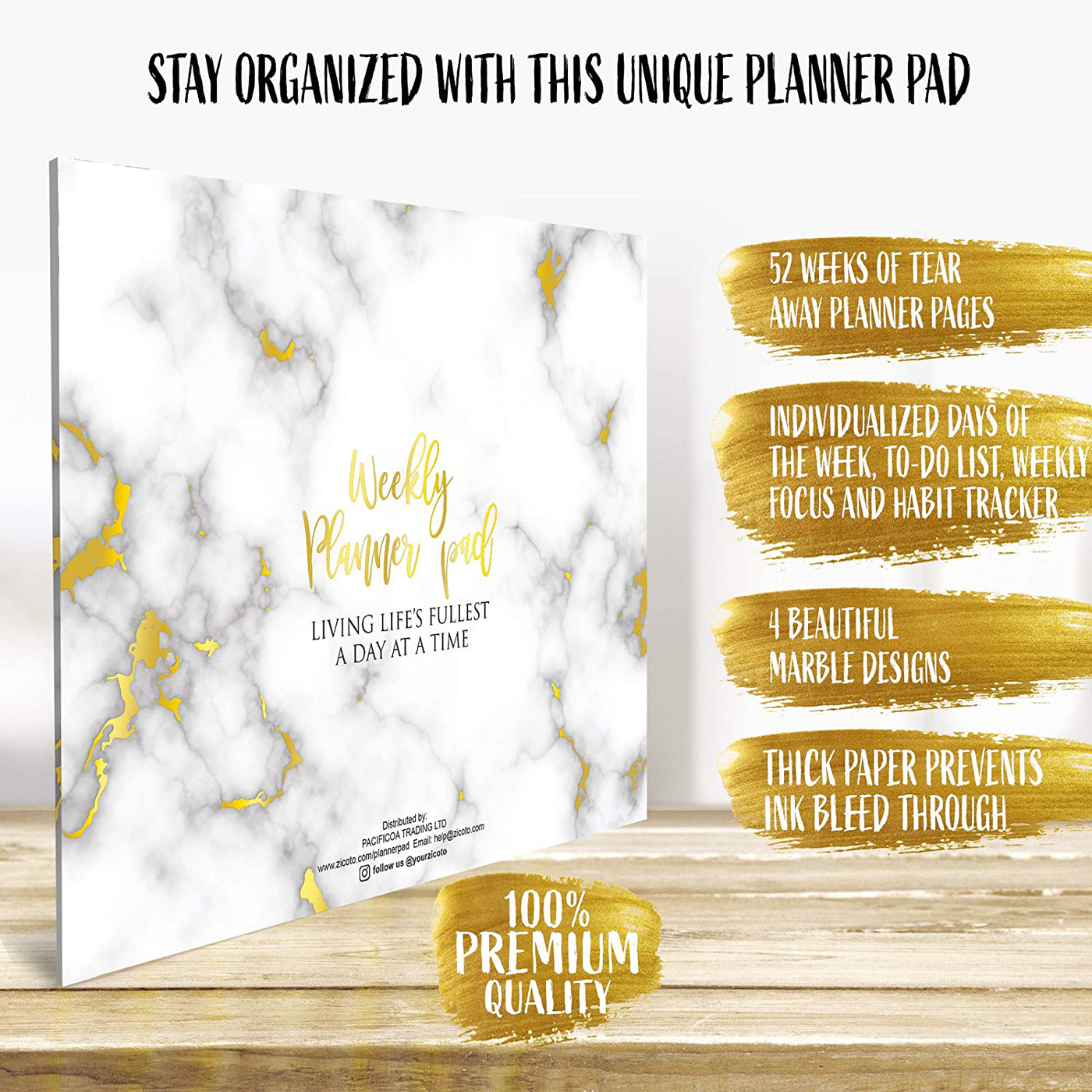Beautiful Marble Weekly Planner Pad and Habit Tracker - Office Desk Supply to Do List for Women