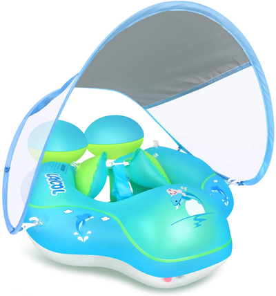LAYCOL Baby Swimming Pool Float with Removable UPF 50+ UV Sun Protection Canopy,Toddler Inflatable Pool Float for Age of 3-36 Months,Swimming Trainer (Blue, S)