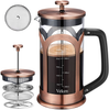 Veken French Press Coffee & Tea Maker, 304 Stainless Steel Heat Resistant Borosilicate Glass Coffee Press with 4 Filter Screens, Durable Easy Clean 100% BPA Free, 34oz, Grey