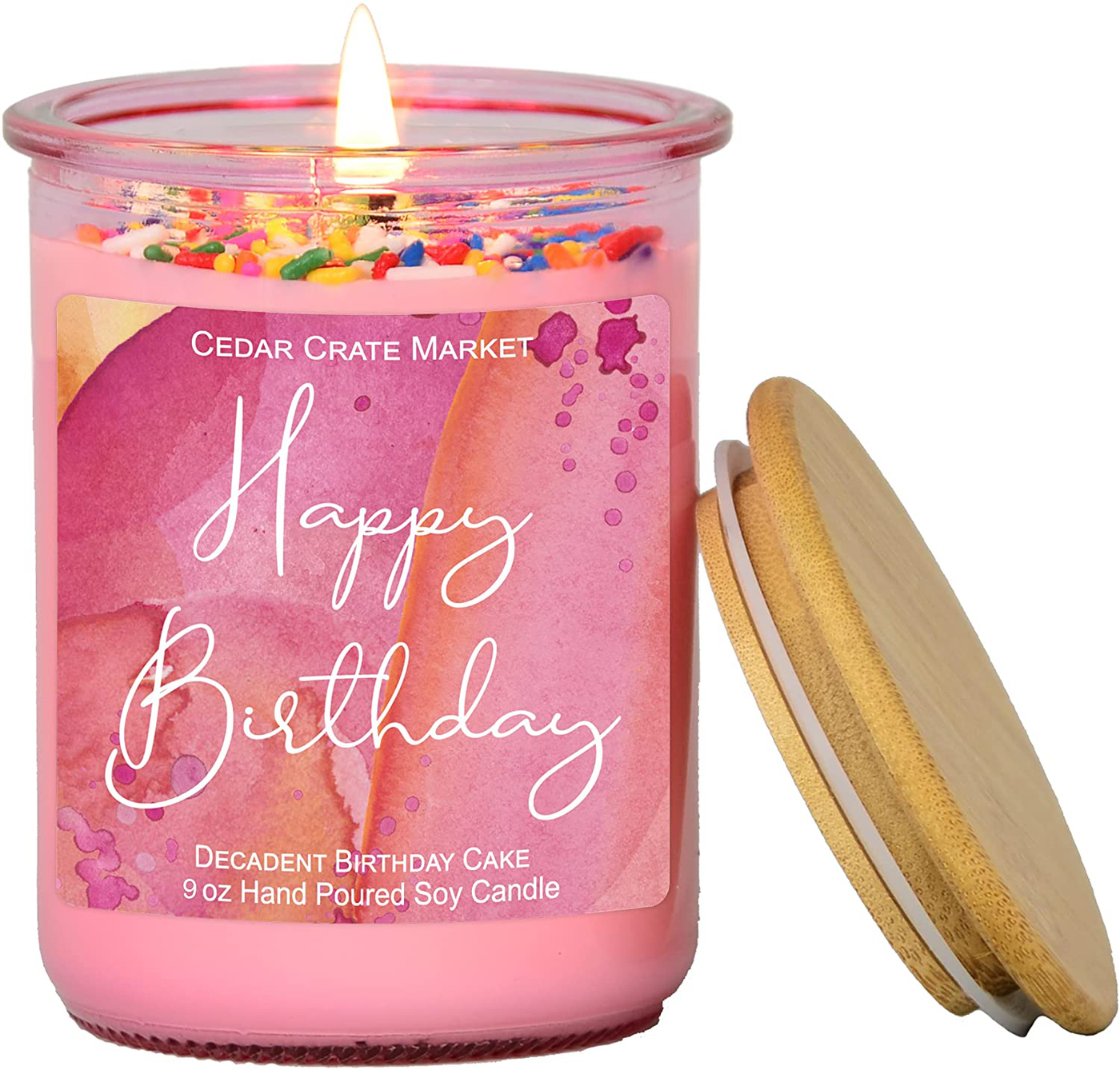 Happy Birthday Candle - Red Jar, Sprinkles, Birthday Cake Scented Candles for Women, Girlfriend, Best Friends, Female, Buttercream Vanilla Cake, Friendship Gift for Mom, Sister, Aunt, Coworker, Boss