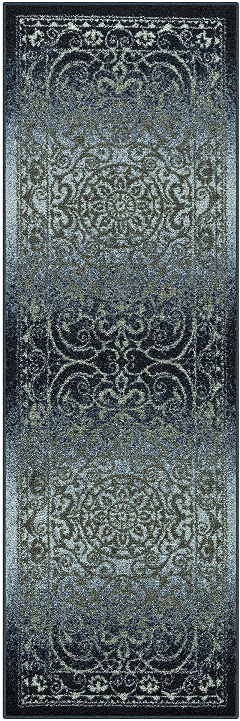 Maples Rugs Pelham Vintage Runner Rug Non Slip Hallway Entry Carpet [Made in USA], 2 x 6, Navy/Grey