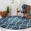 SAFAVIEH Hudson Shag Collection SGH282L Moroccan Trellis Non-Shedding Living Room Bedroom Dining Room Entryway Plush 2-inch Thick Area Rug, 3' x 3' Round, Slate Blue / Ivory