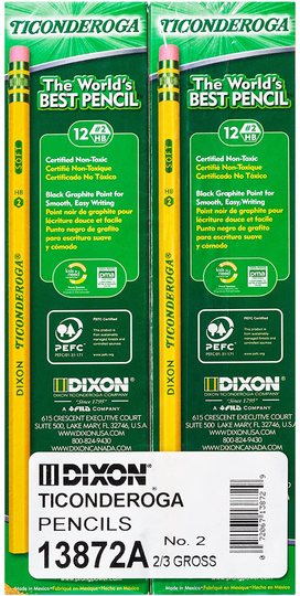 TICONDEROGA Pencils, Wood-Cased, Unsharpened, Graphite #2 HB Soft, Yellow, 96-Pack (13872)
