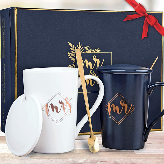 KEDRIAN Mr and Mrs Mug Set, Elegant Couple Gifts, Best Wedding Gifts for Couple, Mr and Mrs Gifts, Anniversary Gift for Couple, Engagement Gifts for Couples, Perfect Couples Gifts for Newlyweds