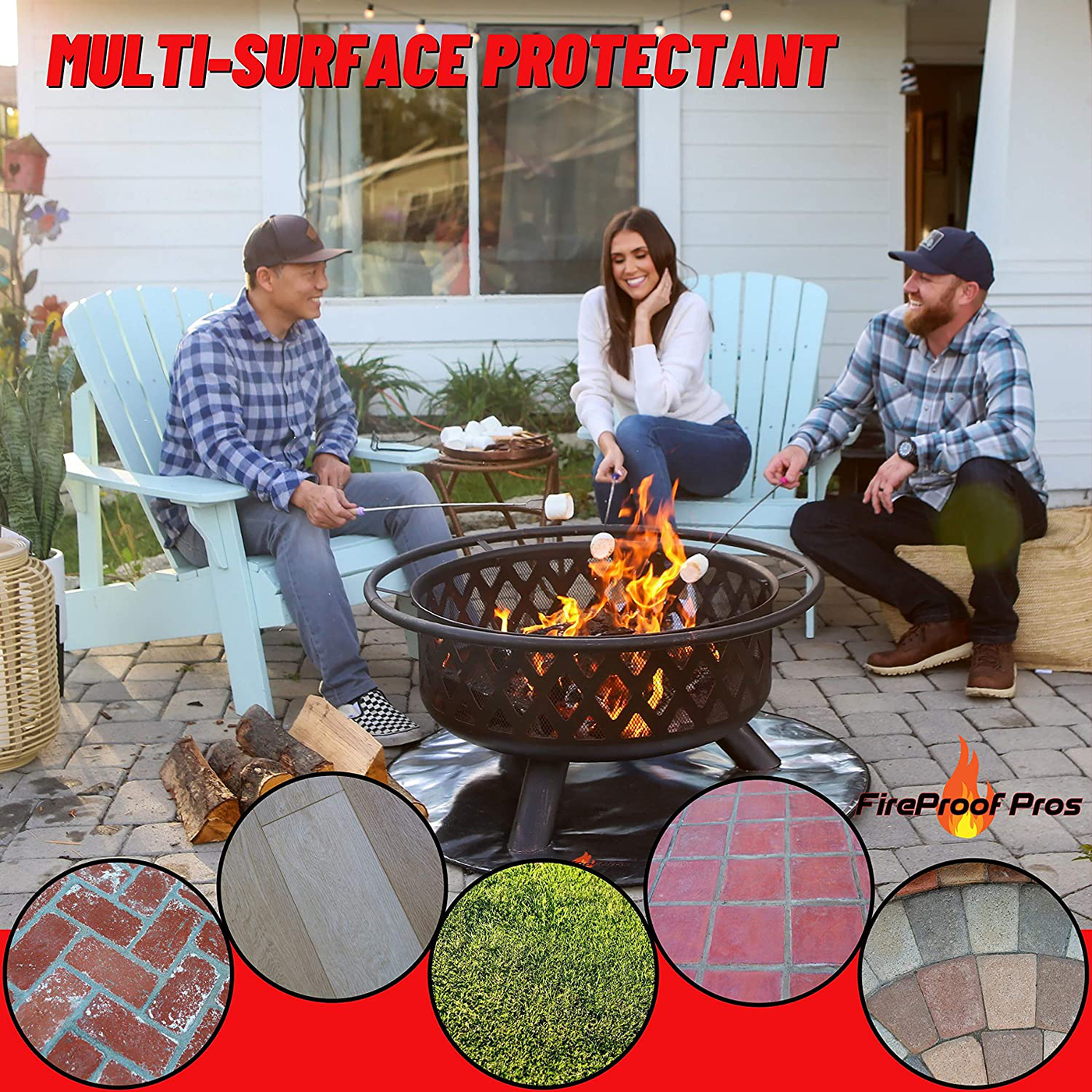 Fireproof Pros 36" Fire Pit Mat for Deck, Patio, Grass and Concrete. Heat Resistant Fireproof Mat / Ember Mat. Triple Layer Fire Pit Protective Pad, Thick Firepit Protector, BBQ Mat for Large Fire Pit