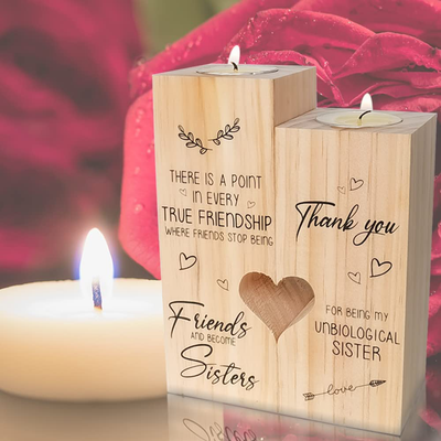 Best Friend Birthday Gifts for Women-to My Bestie Candle Holder- Thank You for Being My Unbiological Sister Women Girls Friends Personalized Gifts Friendship Birthday Wooden Candle Holder