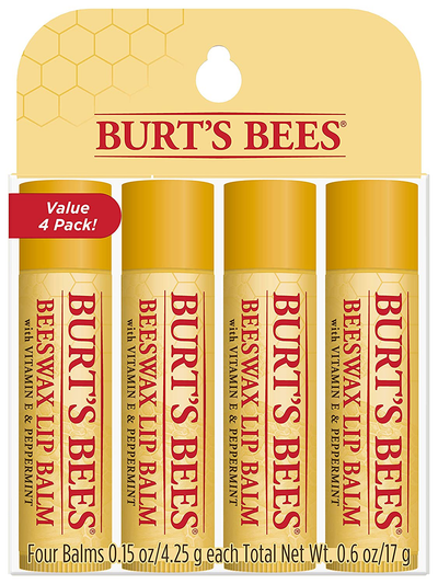 Burt's Bees 100% Natural Moisturizing Lip Balm, Original Beeswax with Vitamin E & Peppermint Oil – 4 Count