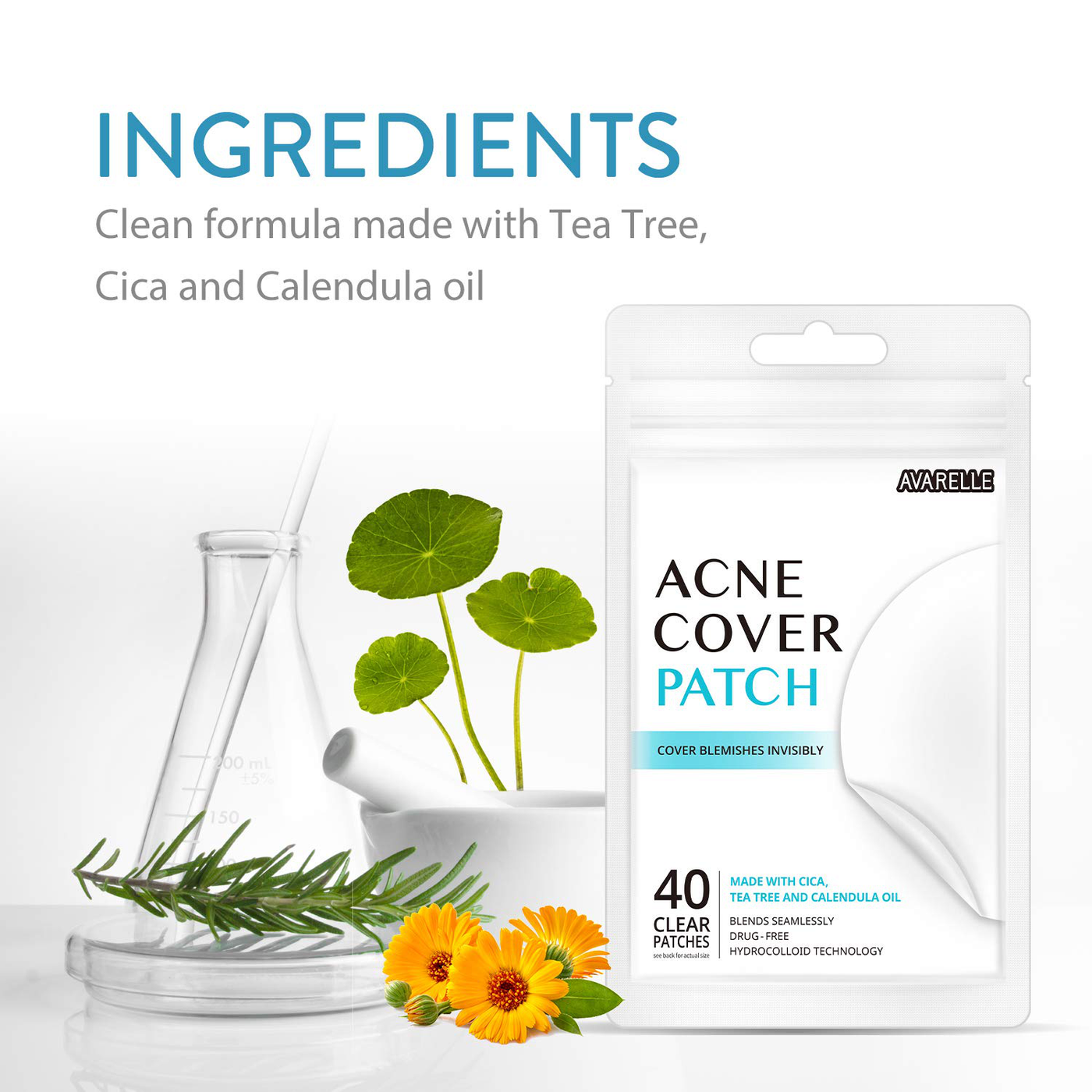 Avarelle Acne Pimple Patch (40 Count) Absorbing Hydrocolloid Spot Treatment with Tea Tree Oil, Calendula Oil and Cica, Certified Vegan, Cruelty Free (ORIGINAL / 40 COUNT)