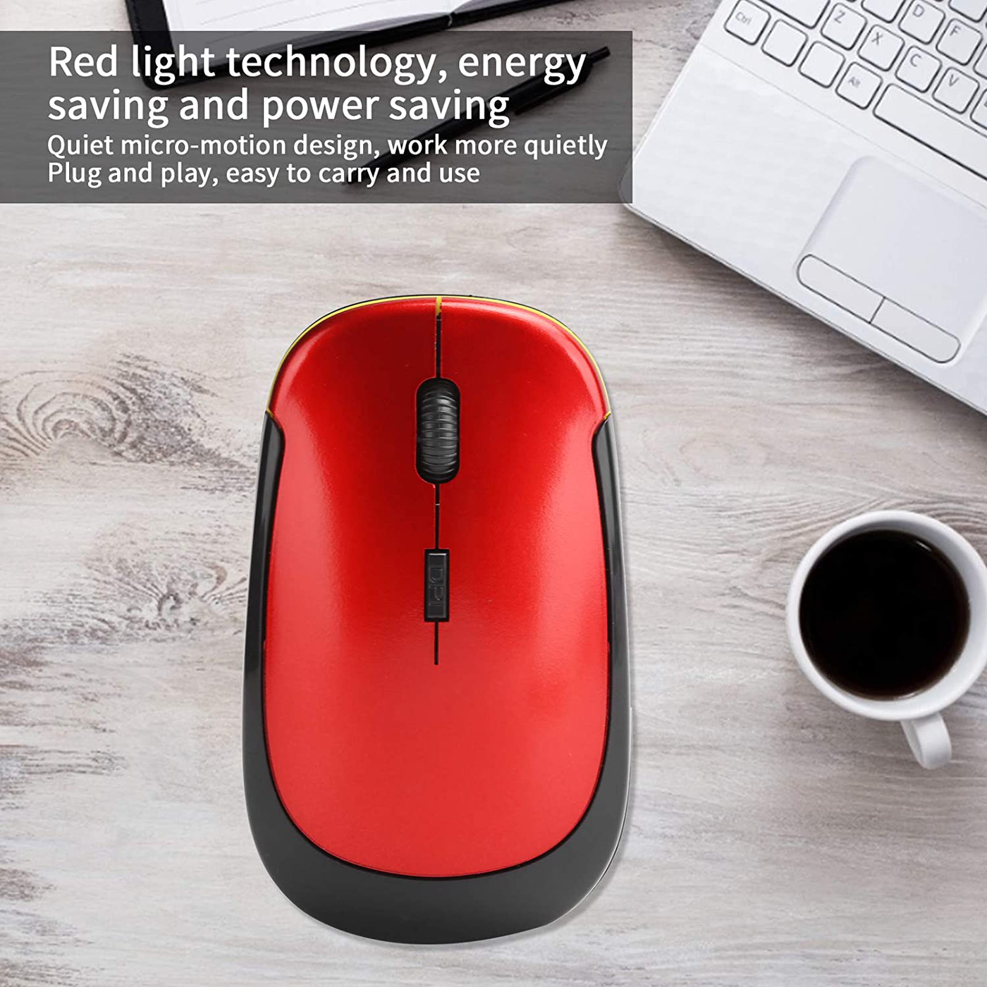 Wireless Mouse 2.4G Wreless Frequency Hopping Adjustable Optical USB Receiver Notebook Computer Accessories 1600dpi Silent Micro Motion Design Lightweight and Portable(Red)