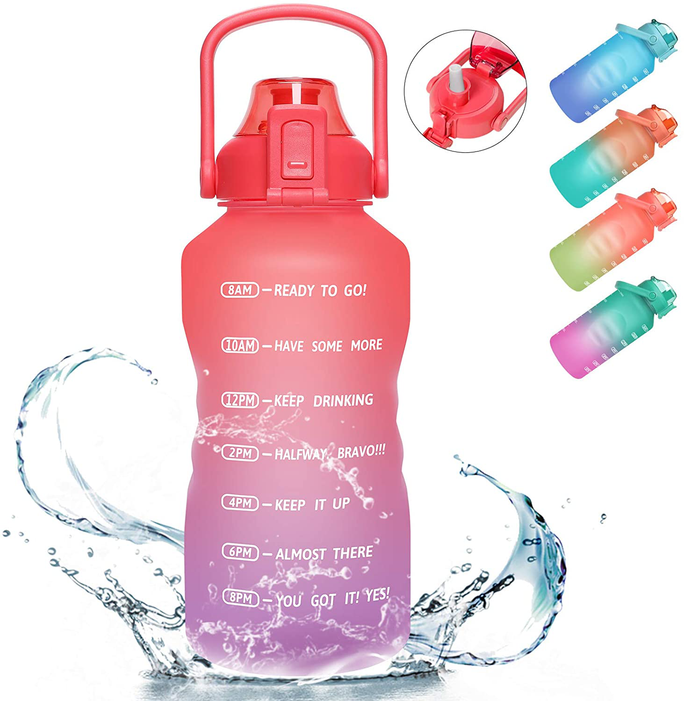 PASER 64oz/128oz Motivational Water Bottle with Time Marker & Straw, Leakproof Tritan BPA Free Water Jug Ensure You Drink Enough Water Daily for Fitness, Gym and Outdoor Sports