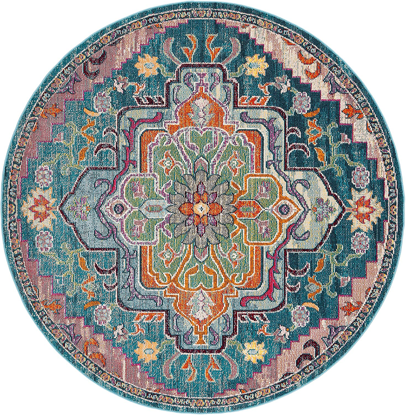 Safavieh Crystal Collection CRS501M Boho Chic Oriental Medallion Distressed Non-Shedding Stain Resistant Living Room Bedroom Area Rug, 4' x 4' Round, Light Blue / Grey