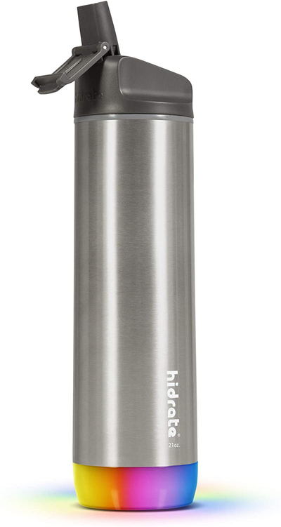 HidrateSpark STEEL Smart Water Bottle, Tracks Water Intake & Glows to Remind You to Stay Hydrated - Straw Lid