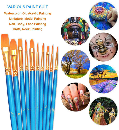 BOSOBO Paint Brushes Set, 2 Pack 20 Pcs Round Pointed Tip Paintbrushes Nylon Hair Artist Acrylic Paint Brushes for Acrylic Oil Watercolor, Face Nail Art, Miniature Detailing and Rock Painting, Blue