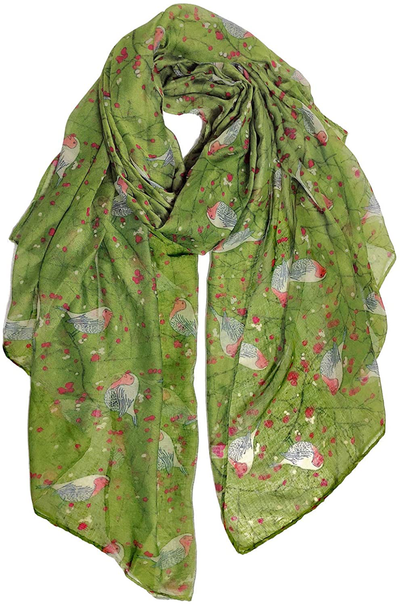 GERINLY Scarfs for Women Lightweight Floral Birds Print Cotton Scarves and Wraps for Holiday