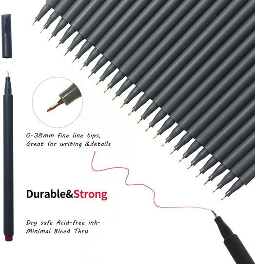 VITOLER Colored Journaling Pens, Fine Line Point Drawing Marker Pens for Writing Journaling Planner Coloring Book Sketching Taking Note Calendar Art Projects Office School Supplies (24 Colors)