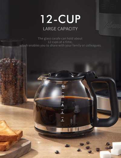 Programmable Coffee Maker, 12 Cups Coffee Pot with Timer and Glass Carafe, Brew Strength Control, Keep Warming, Mid-Brew Pause, Coffee Machine with Permanent Coffee Filter Basket, Anti-Drip System