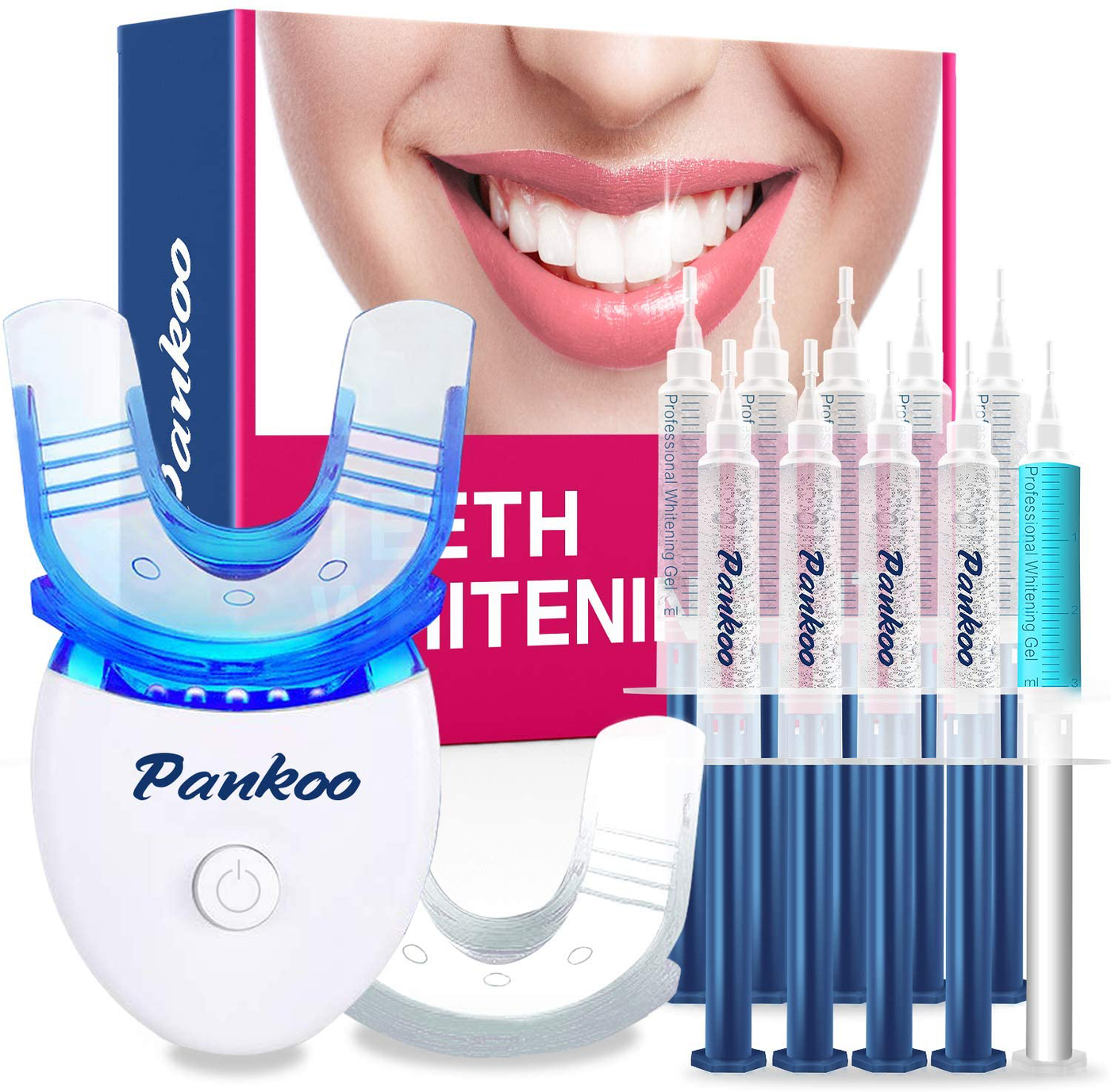 Teeth Whitening Kit with LED Light at Home for Sensitive Teeth,Professional Tooth Whitener with 2xDouble-Sided Silicone Mouth Tray,10xTeeth Whitening Gel,Safely and Effectively Whitens in 15 Minutes